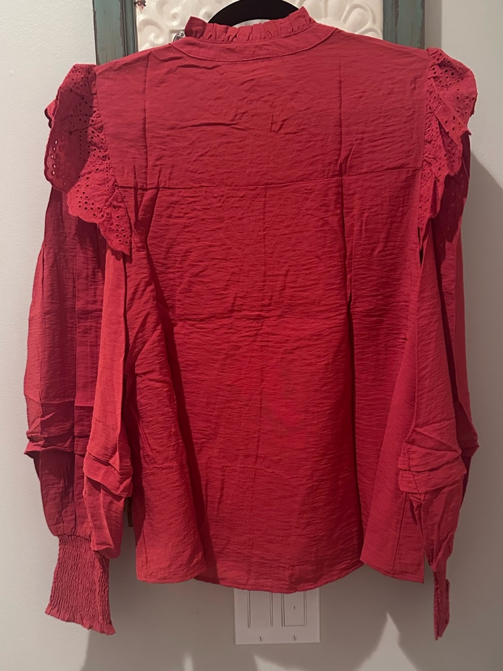 Blu Pepper Red Eyelet Ruffle Button-Front Blouse - Picture 5 of 6
